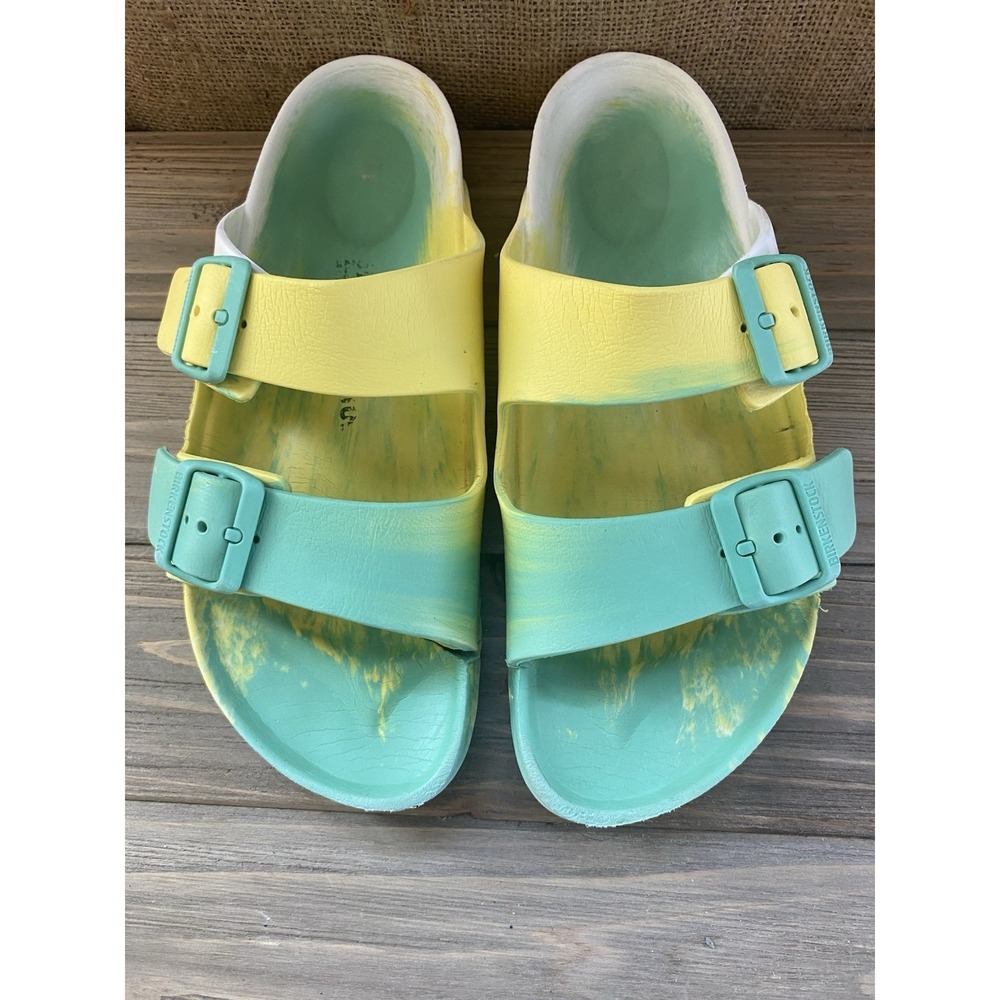 Birkenstock Yellow Green Tie Dye Arizona Eva Buckle Sandal Womens Size 10 - Picture 3 of 5